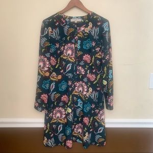 Loft Dark Green Floral Paisley Long Sleeve Button Up Tunic Dress Size 12P